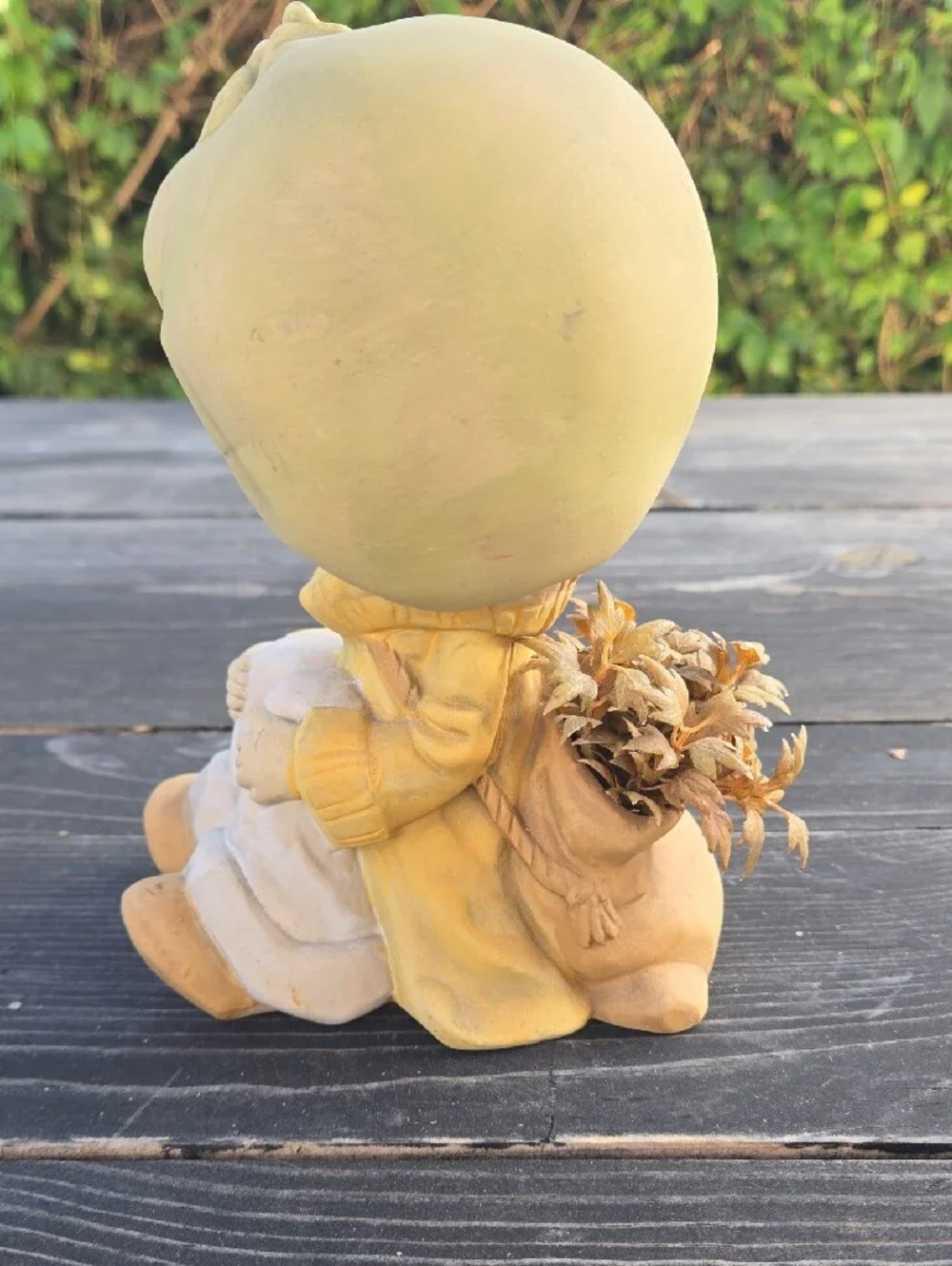 Vintage Yellow and Green Ceramic Girl Figurine Vase